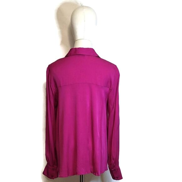MILLY Silk Button Down Long Sleeve Fuchsia Pink Purple Blouse Size 10 - Picture 12 of 15